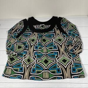JW Black Cut Out Detail Shoulder 3/4 Sleeve With Retro Design Shirt Size XL